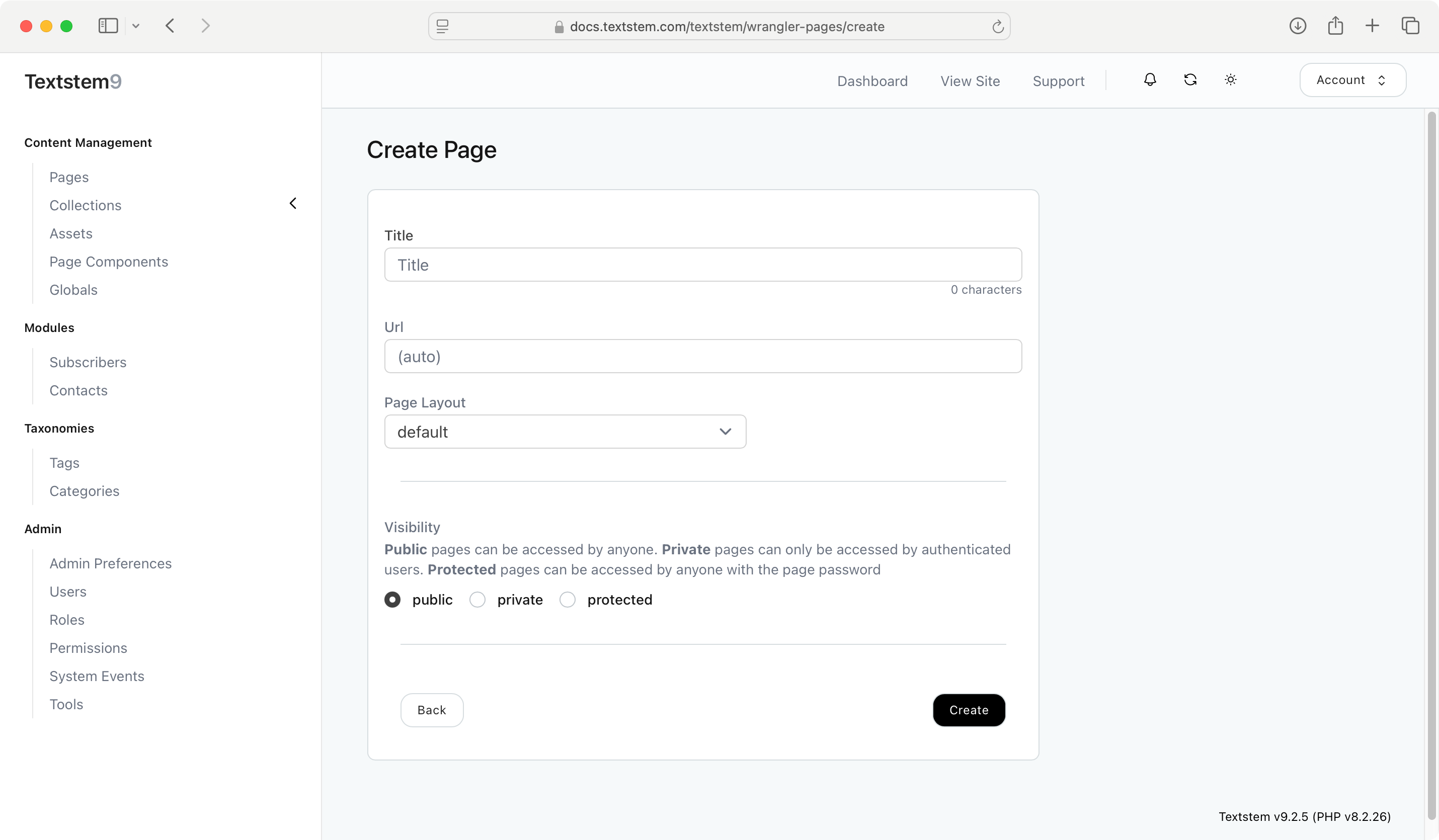 Screenshot Create Page